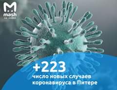 На изображении может находиться: текст «M mash на мойке +223 число новых случаев коронавируса в питере»